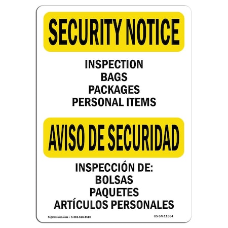 OSHA SECURITY NOTICE, 12 Height, 18 Width, Aluminum